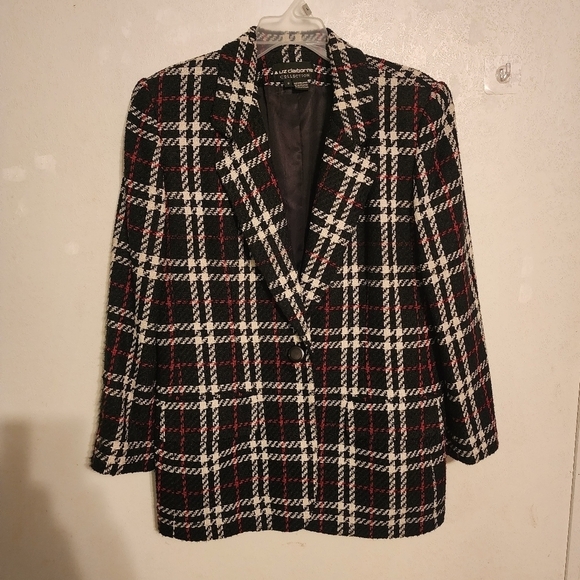 Vintage Liz Claiborne Plaid Wool Blend One Button Blazer With Pockets Size 8 - Picture 7 of 14